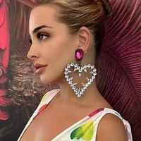 2022 bling red crystal big heart pendant dangle drop earrings for women rhinestone dynasty charm heart earrings accessories