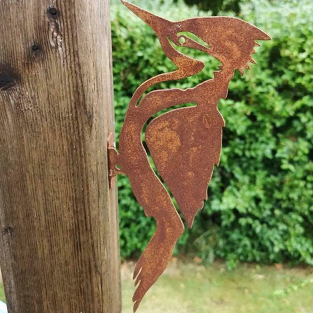 

Stake Design Pileated Bird Rusty Metal Silhouette Yard Bird Decor Decoration Decor Rust Elegant Garden Silhouette Tree Home C6A0