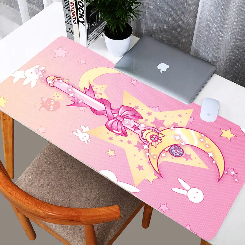Розовый Силиконовый коврик с Сейлор Мун пейзаж для мыши игровой XL большая