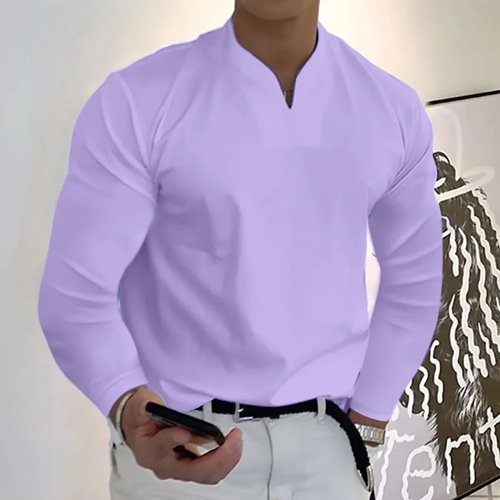 

Men Casual Gentleman Business Long Sleeve Fitness T Shirt V Neck Slim Fit Skinny V Neck Men Loose With Pocket Gym Fitness Tee