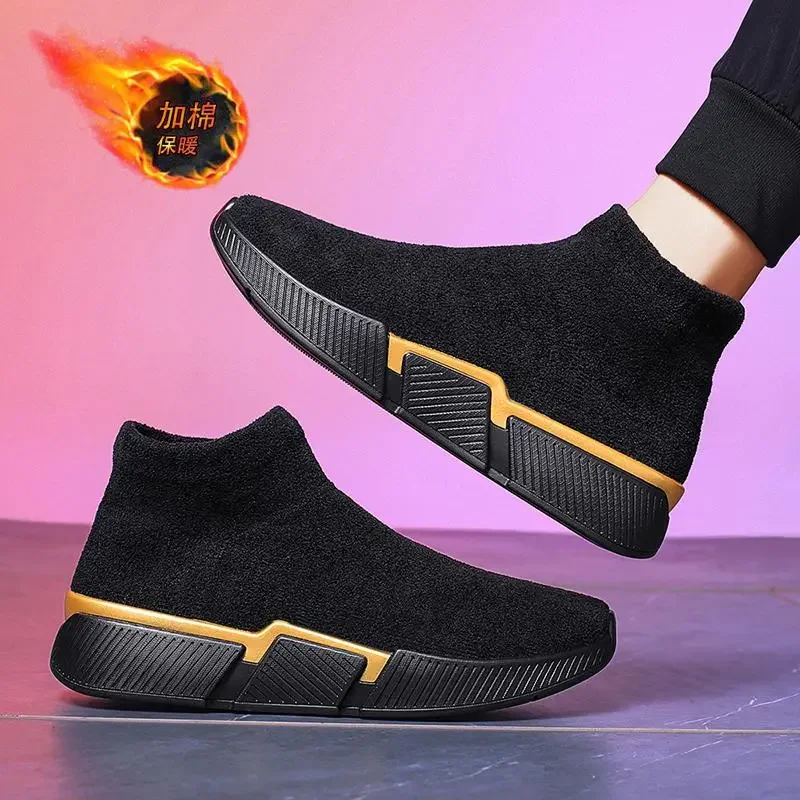 

Мужские зимние ботинки, теплая обувь на флисовой подкладке, с хлопковой подкладкой, Молодежные корейские ботинки с меховой вставкой
