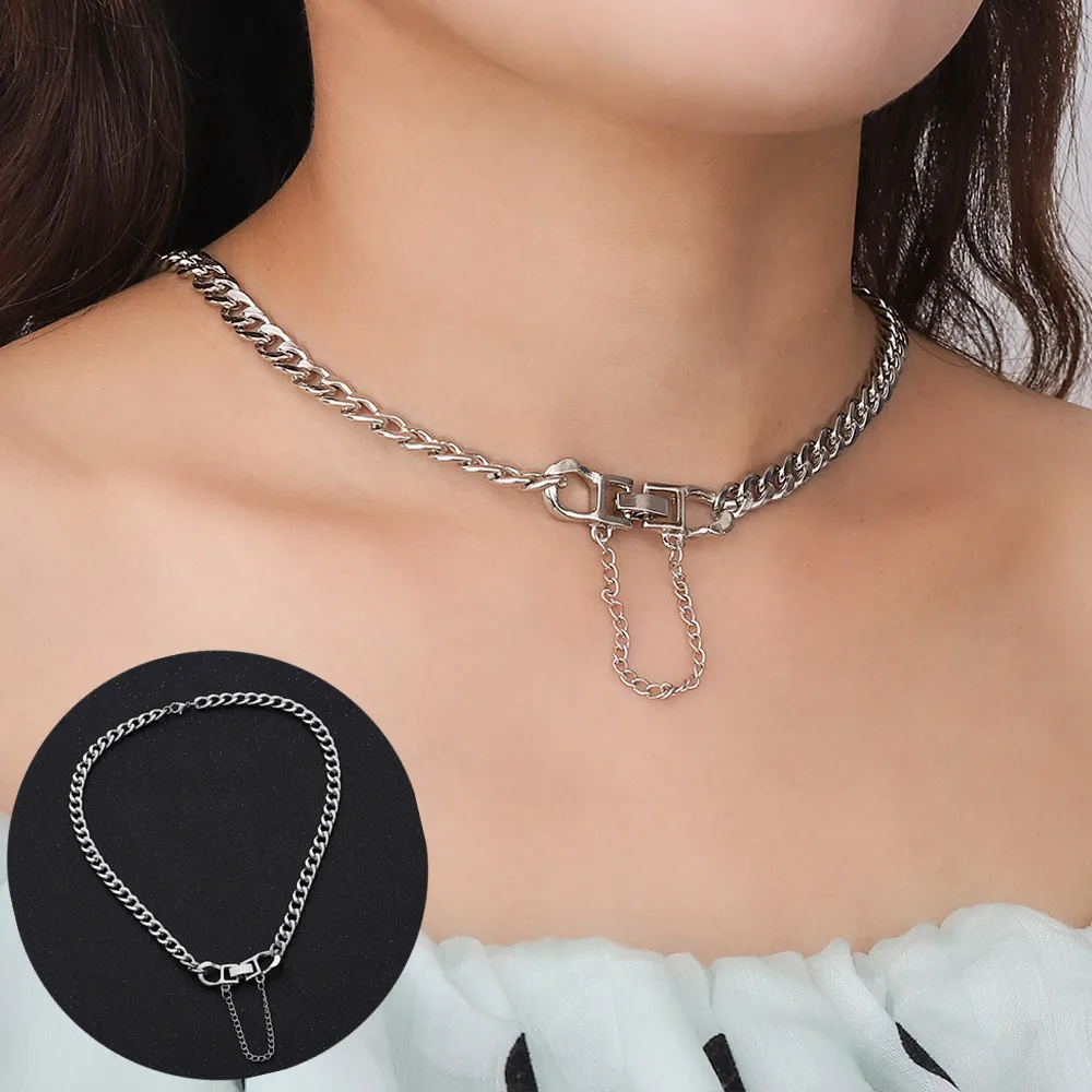 

Silver Color Curb Cuban Chain Necklace For Men Women Party Metal Hip Hop Punk Long Necklace on the Neck Fashion Jewelry