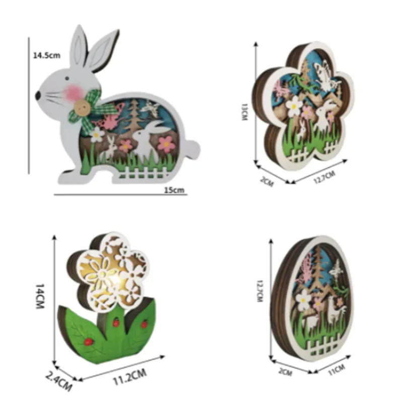 1PC Creative Easter Wooden Bunny Rabbit Flower Egg Hollow LED Light Craft Ornament Handmade Home Decor Desktop Lamp Party Gift |