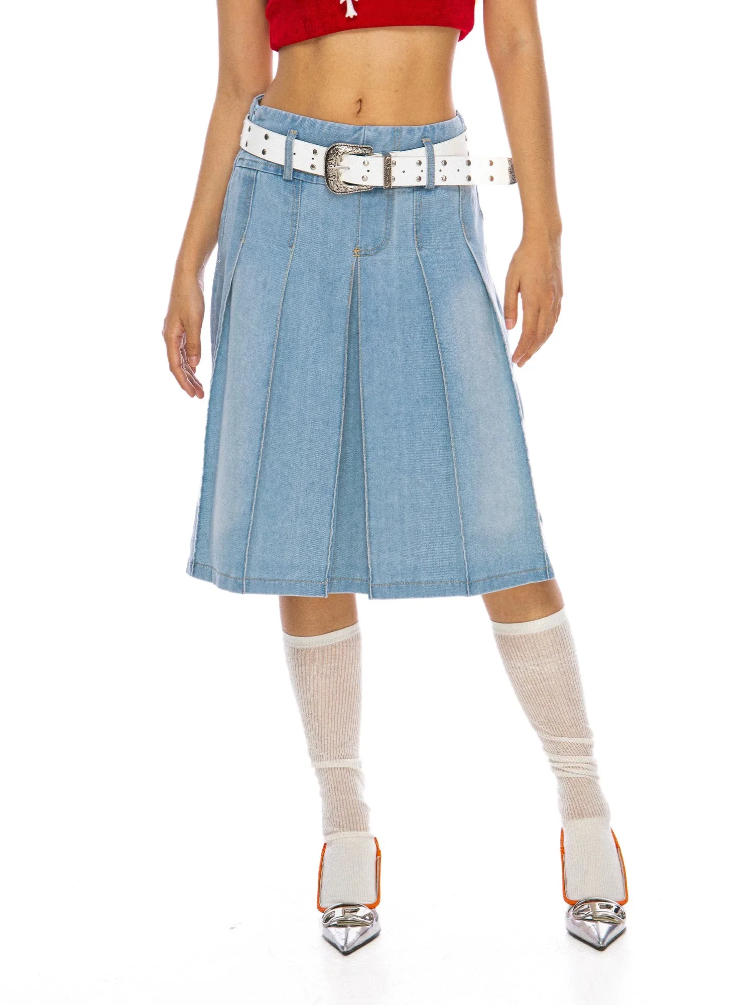 Женские винтажные плиссированные юбки y2k модель 2024 года джинсовая одежда в