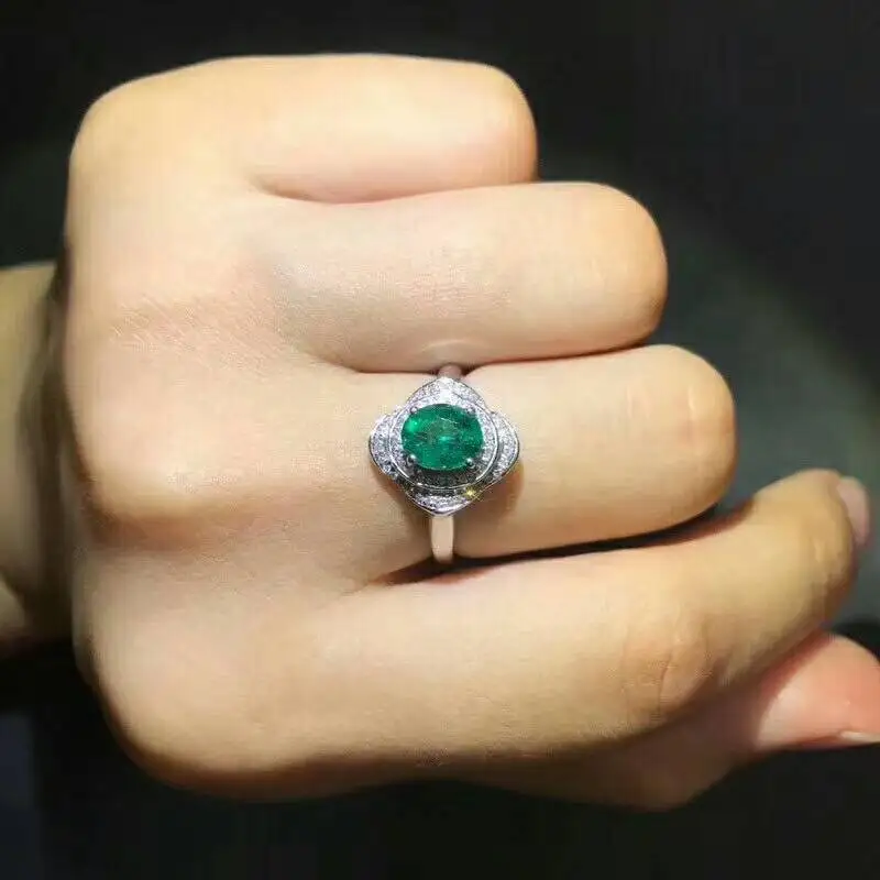 

MeiBaPJ 5*7mm Natural Emerald Gemstone Ring for Women Real 925 Sterling Silver Charm Fine Wedding Jewelry