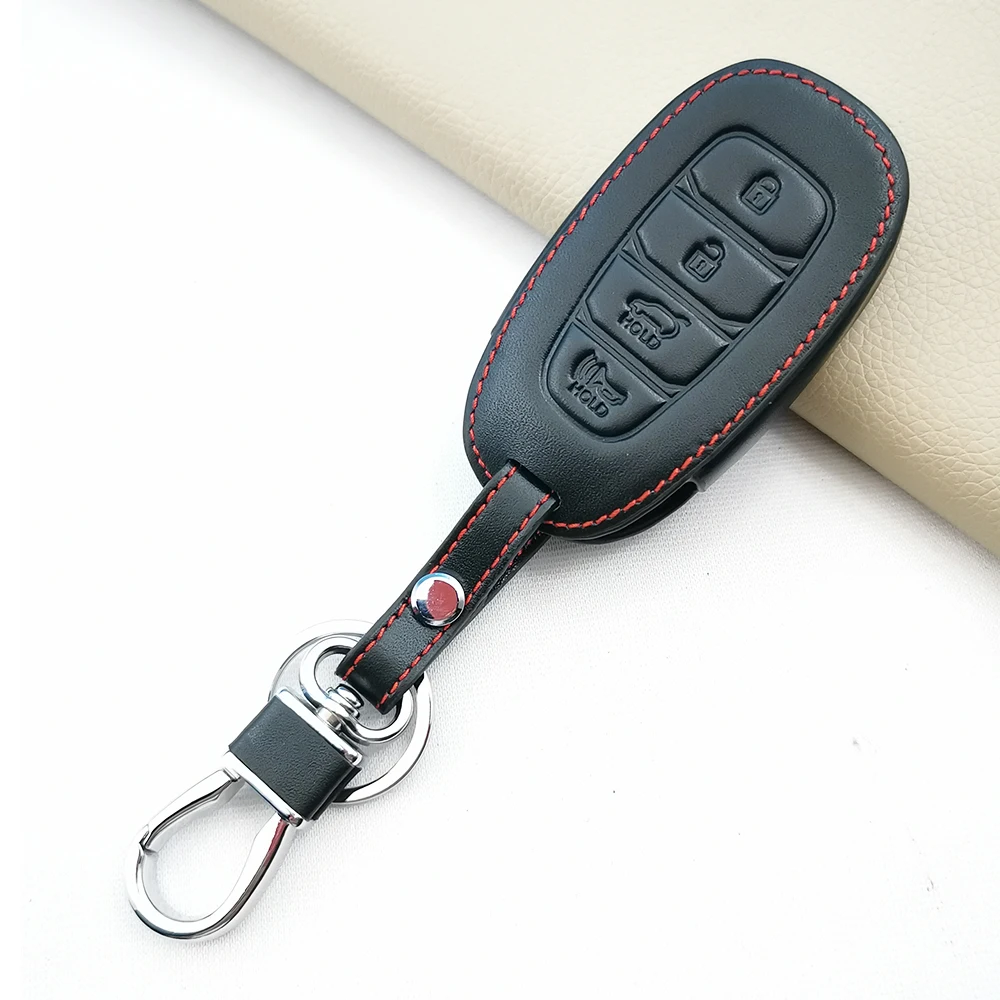 

Умный кожаный чехол для автомобильного ключа с 3/4/5 кнопками, чехол для Hyundai Santa Fe Tucson 2022 NEXO NX4 Atos Prime Solaris 2021, автомобильные аксессуары