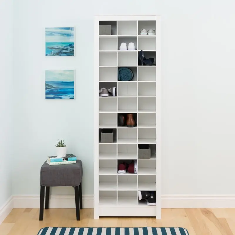 

Space-Saving 36 Pair Shoe Storage Cabinet With Cubbies, White