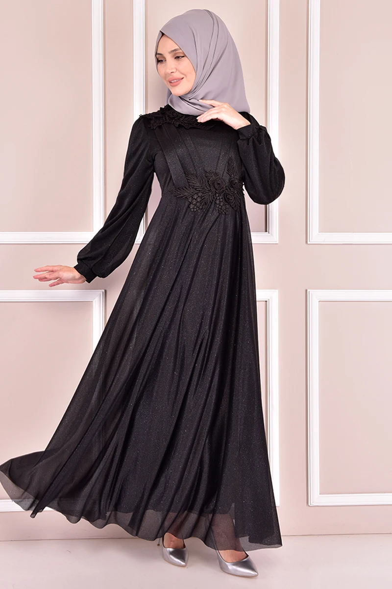 

Guipur Detail Dress Black KBR10006