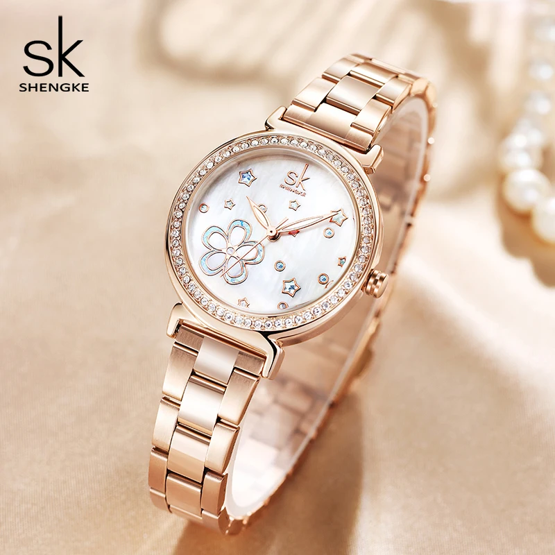 Shengke Женские Кварцевые Часы Модные Роскошные Водонепроницаемые Наручные С Датой