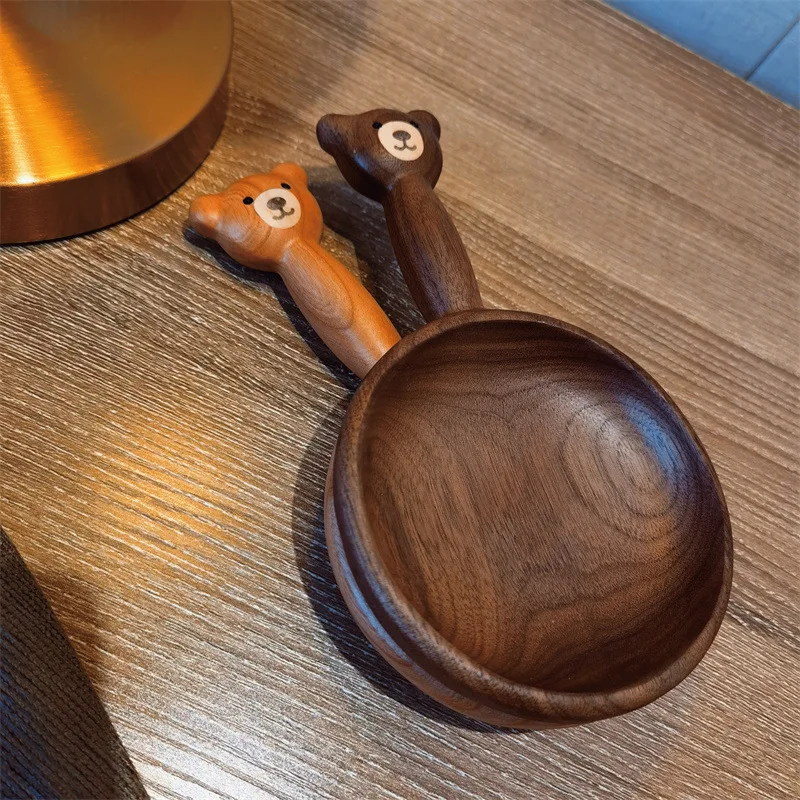 

Cute Bear Wooden Bowl Wooden Plate Fruit Snacks Dessert Nut Bowl Whole Wood One Black Walnut Cherry Wood