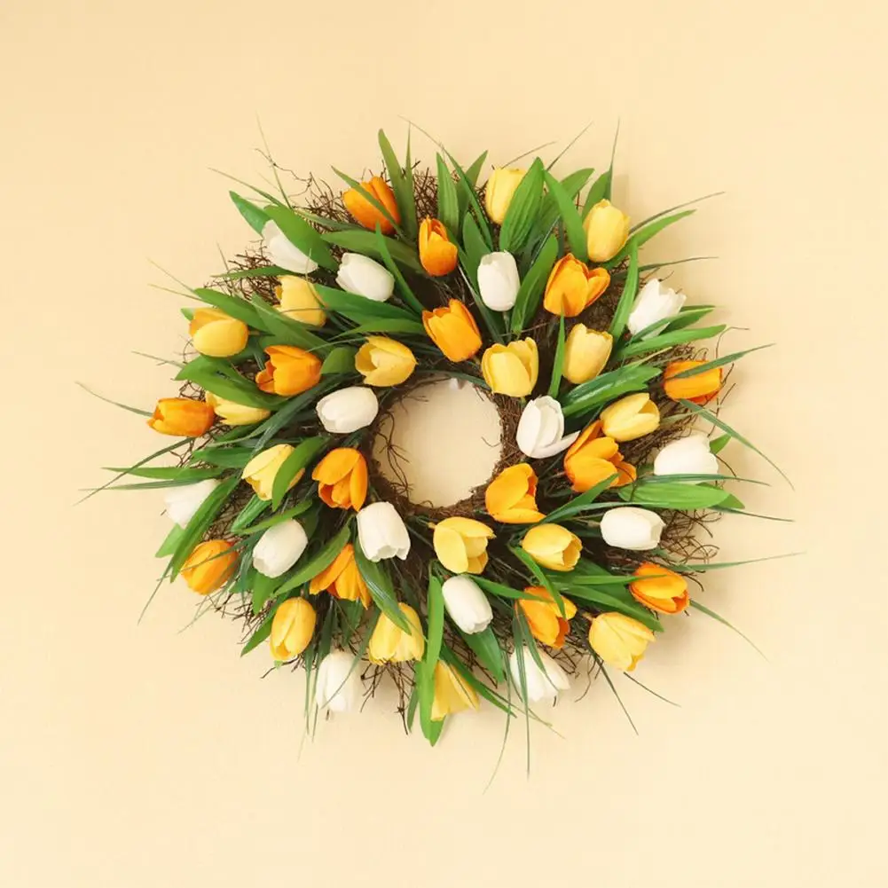 

Artificial Tulip Wreath Artificial Silk Flowers Fake Tulip Garland Spring Door Garland Home Doorway Party Wedding Decoration