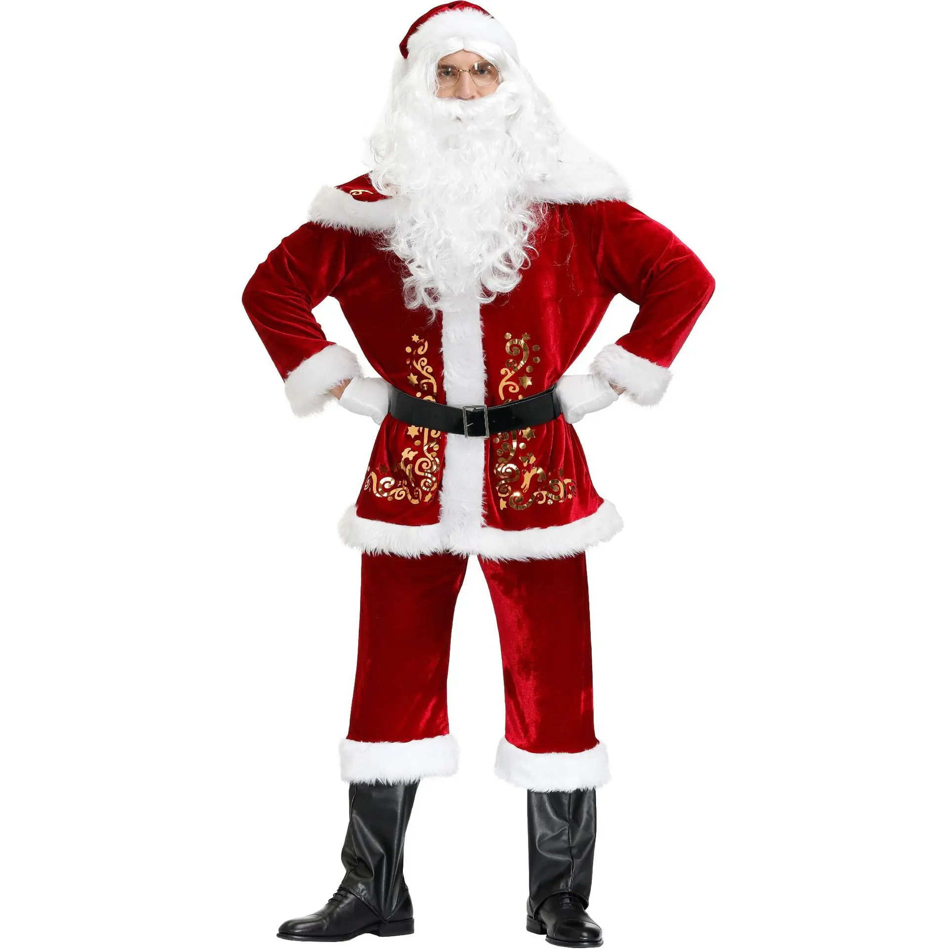 

Костюм для косплея Санта-Клауса, роскошный классический золотой бархатный костюм, унисекс, наряд для Хэллоуина, ролевых игр