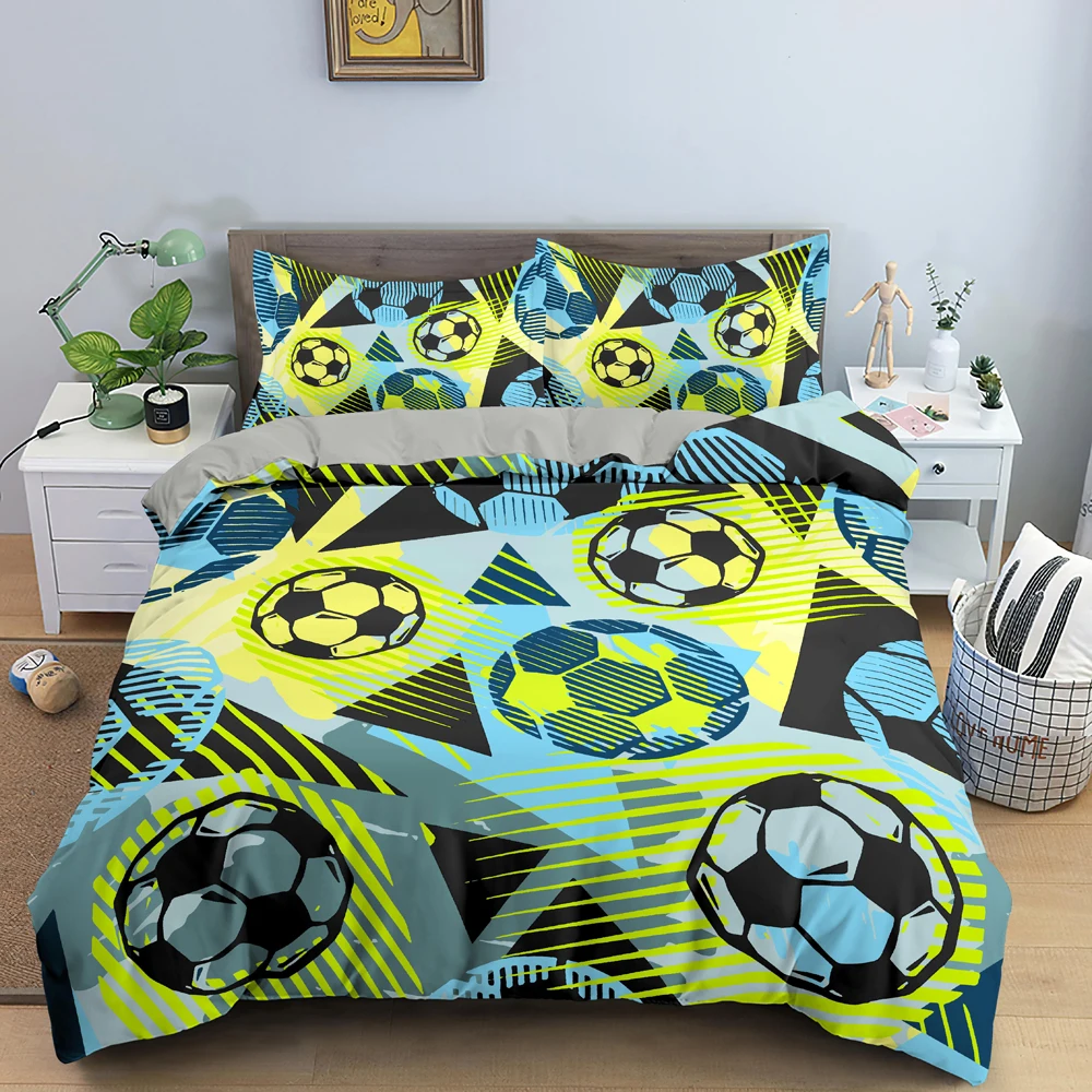 

Football Printed Kids Bedding Set Football Set King Size Quilt Cover With Zipper Closure Bedspread With Pillowcase Duvet Cover