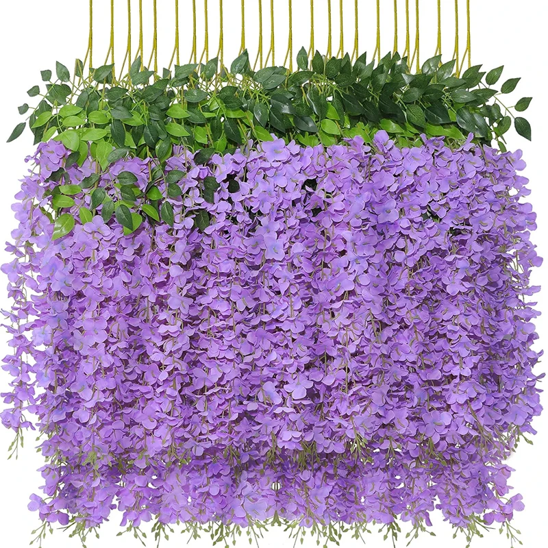 

Wisteria Artificial Flowers 12 Pcs Hanging Garland Wedding Fake Flower String Silk Flowers For Home Garden Wedding Decoration