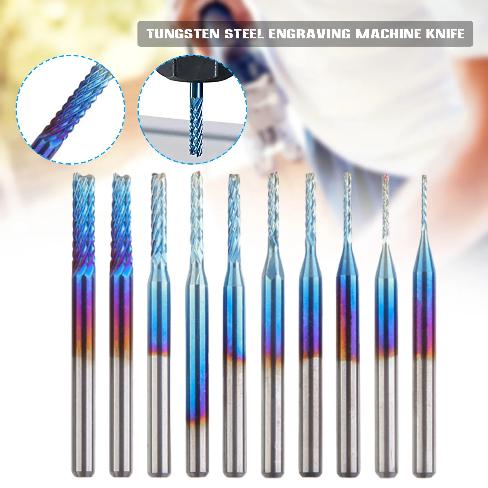 

10 PCS Tungsten Steel Rotary Burr Set with Case Engraving Milling Carbide Bits Rotary Tools Straight End Mill MAZI888