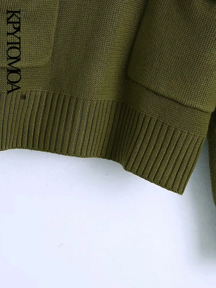 KPYTOMOA женский модный с карманами на молнии Свободный вязаный свитер винтажные