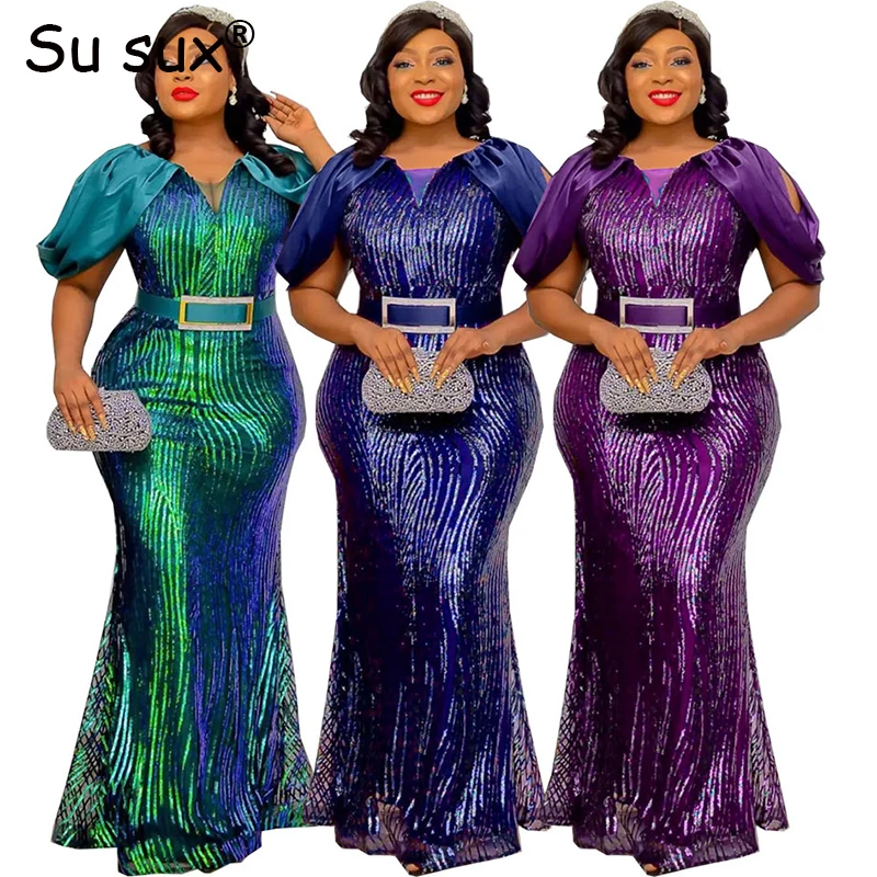 

Африканское женское платье с блестками, элегантное платье-макси с юбкой-годе, африканская одежда, 2023