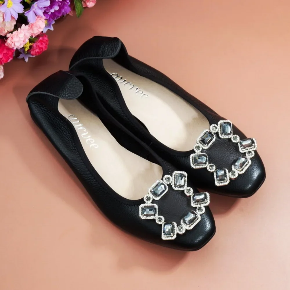 мокасины Mom Flats Shoes Soft Sole Loafers Round Toe ShoesNew Spring and Autumn Flat Non Slip Female Casual Leather