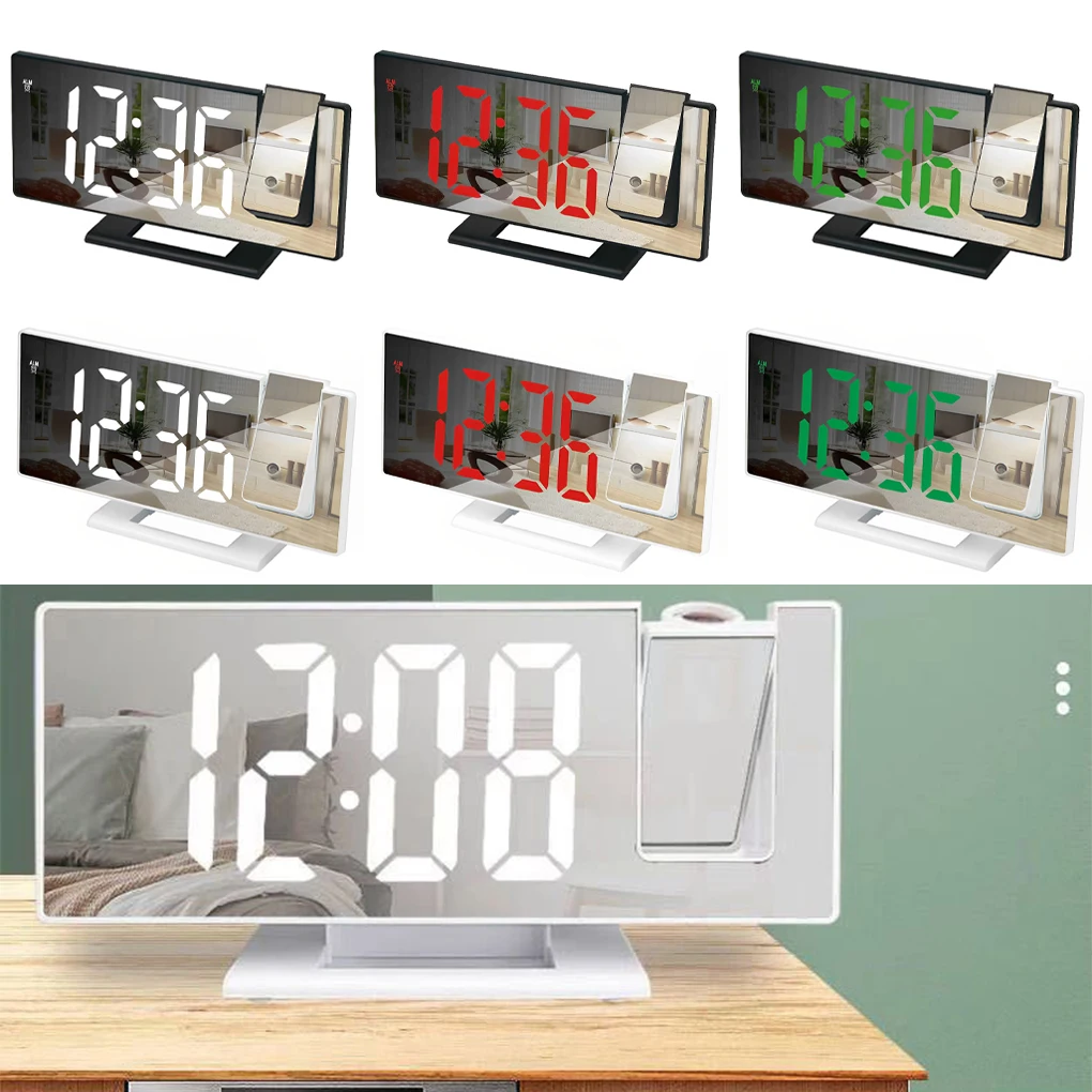 

Часы проекционные с ЖК-дисплеем из АБС-пластика, портативные вращающиеся на батарейках с 4 кнопками управления, Регулируемые часы с зеркальной поверхностью