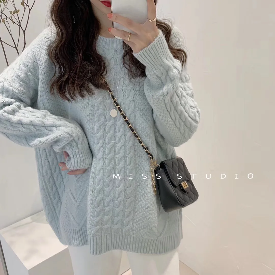 

Warm Twist Crew Neck Twist Long Sleeve Loose Sweater