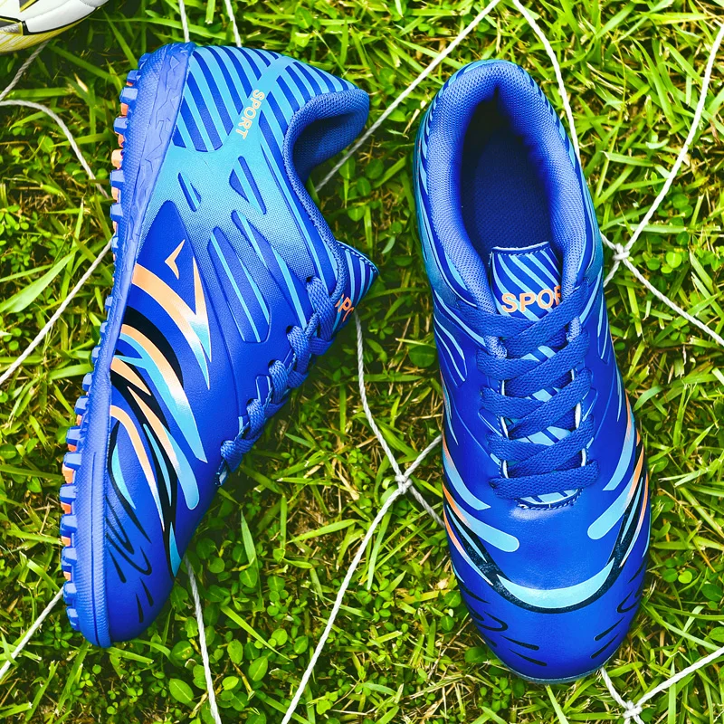 New Orange Printed Kid Indoor Soccer Shoes Cleats Turf Football  Boots Boy Green Long Spike Men Football Training Shoes Children