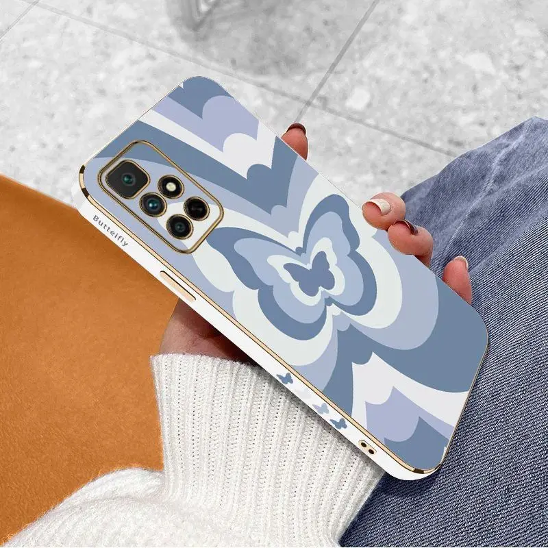 Blue Gradient Butterfly Luxury Plating Phone Case For Xiaomi Redmi 10 12C 10C 10A 9 9T 9A A1 9C Cover