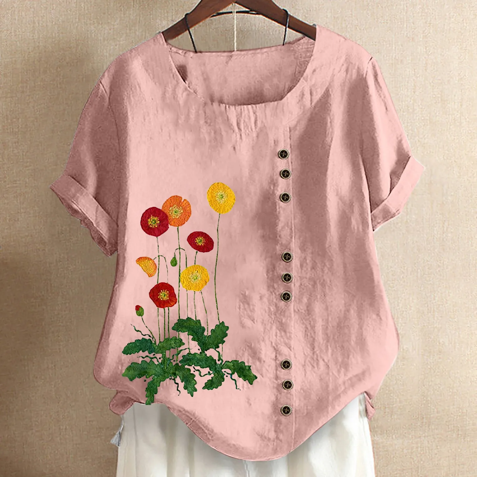 

Женская Повседневная рубашка с коротким рукавом