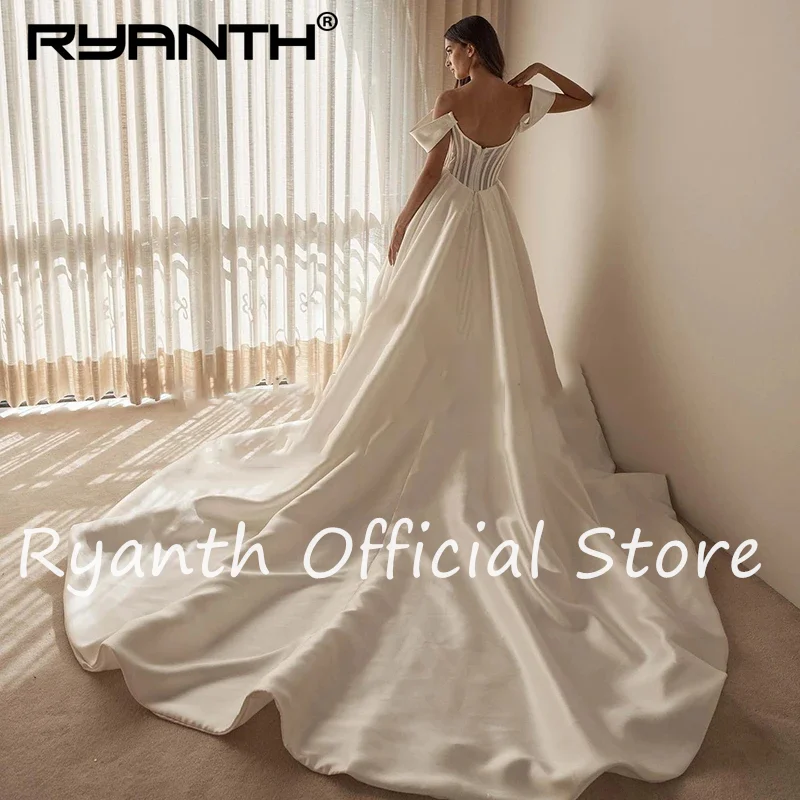 Фото Ryanth белые свадебные платья а-силуэта Бохо с открытыми плечами с Боковым Разрезом Свадебные платья женские белые вечерние свадебные платья №2