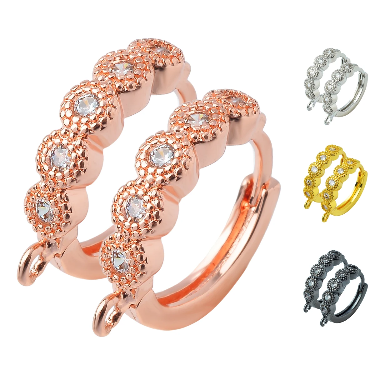 

1.8*1.7cm 2 Pairs of Zircon Round Earrings Hook Buckle Accessories DIY Ladies Tassel Wedding Earrings Making Circle Decorations