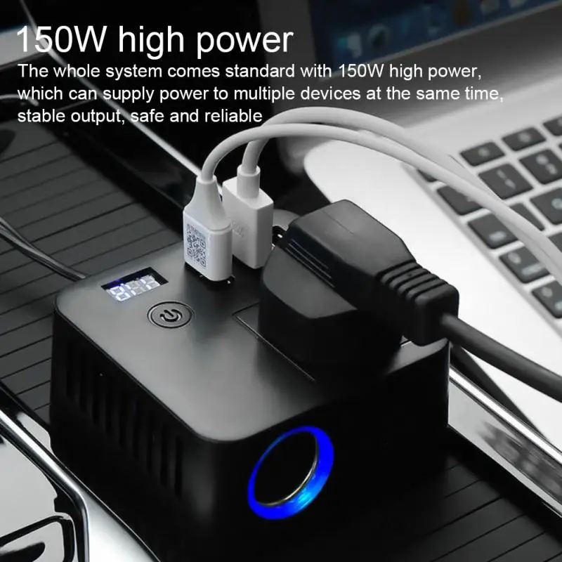 

Peak 150W Car Inverter DC12V/24V To 220V LED Display Sockets Power Inverter Adaptor With QC 3.0 USB Charger Fast Charging