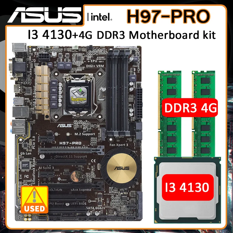 

ASUS H97-PRO 1150 Motherboard kit with I3 4130 and 2*DDR3 4G PCI-E 3.0 M.2 SATA III USB3.0 DVI ATX
