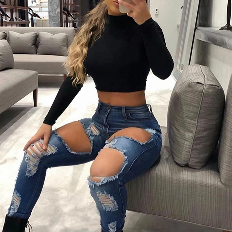 

Women's Long Sleeve Crop Top Turtleneck Sexy Basic Cropped Tops Shirt