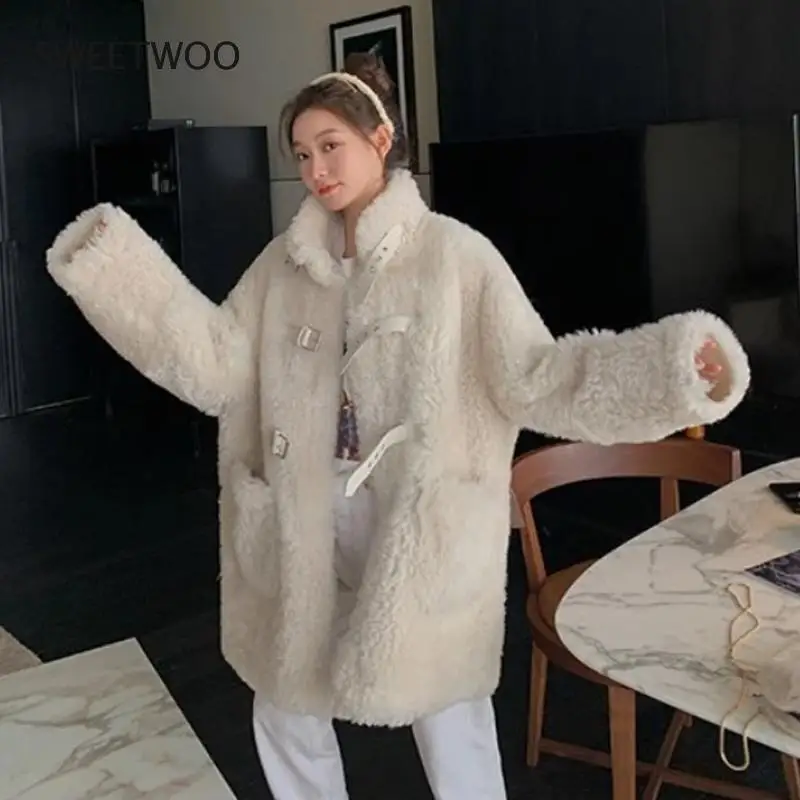 Thicken Warm Teddy Fur Long Winter Coat Jacket Woman Faux Fur Casual Fashion 2020 Lamb Fluffy Loose Outerwear Female Contracted