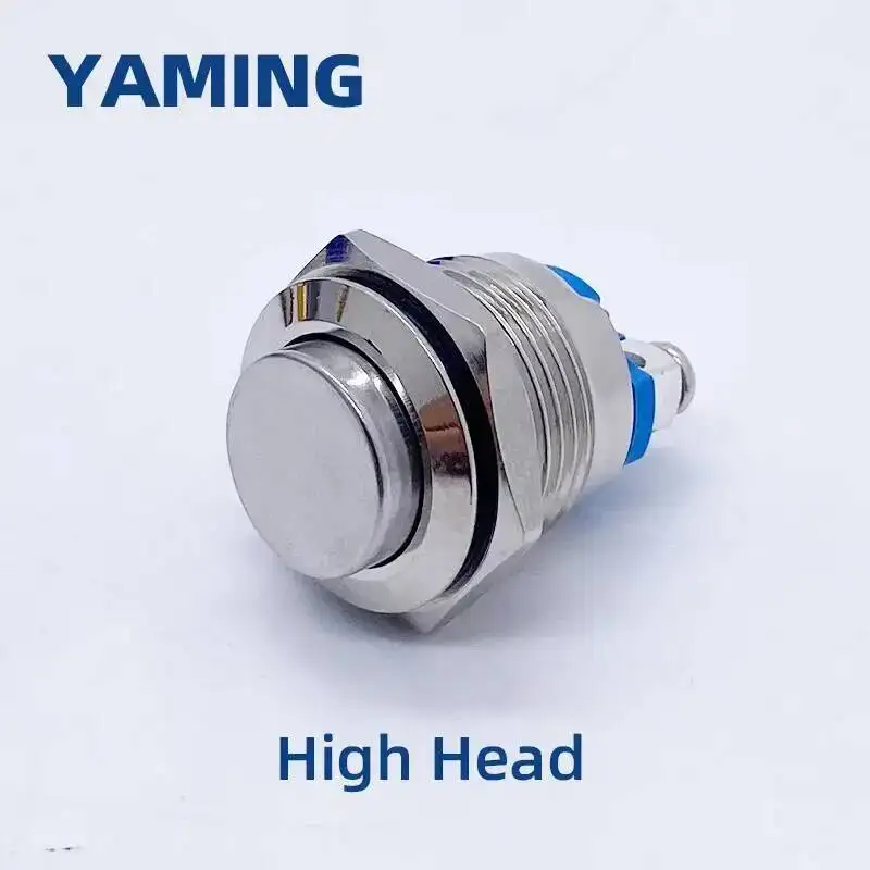 

Металлический кнопочный переключатель IP65, водонепроницаемый круглый Мгновенный Переключатель из никелированной латуни с самосбросом, 1NO, высокий/плоский/форма, 16 мм