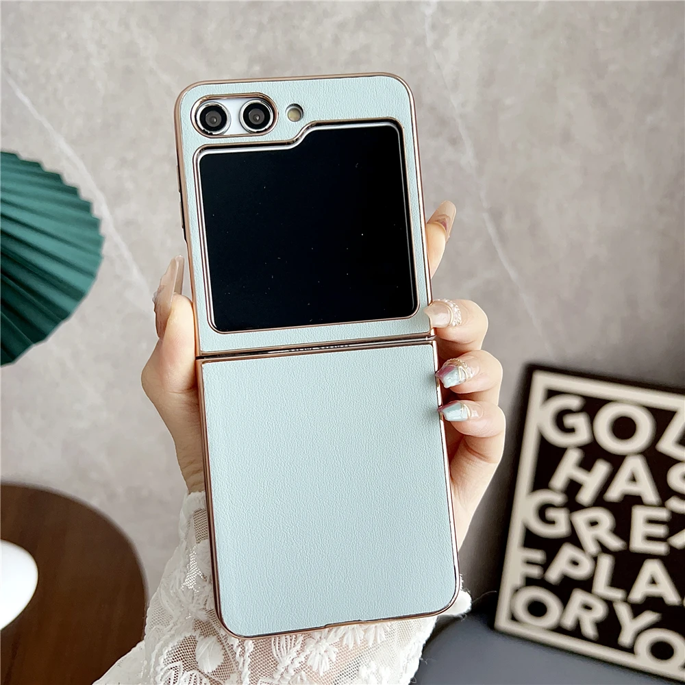 

Luxury Ultra-thin Leather Back Cover For Samsung Galaxy Z Flip 5 4 3 5G 2023 Plating Frame Box Protection Shockproof Phone Case