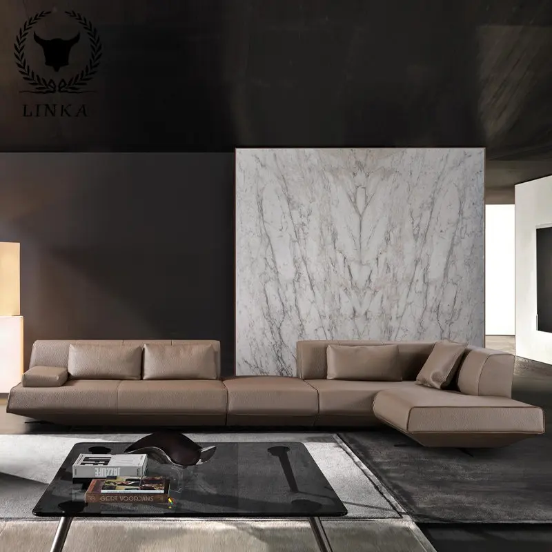 

Nordic leather sofa thick cow leather top layer living room combination large house type