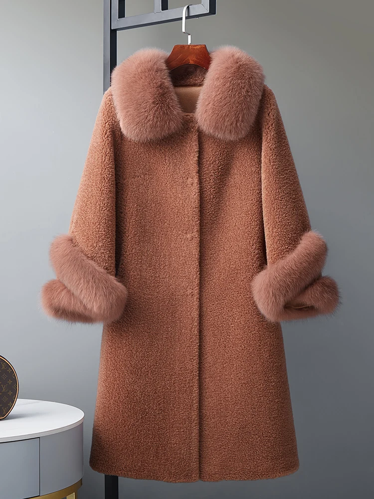 Верхняя одежда из меха Haining женская верхняя средней длины с частицами овечьего