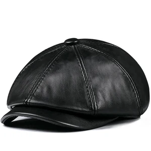 Genuine Leather Hat Autumn Men's Cowhide Leather Beret Elegant Fashion Young Student Tongue Cap Snapback Caps For Men Women