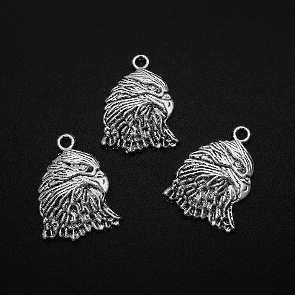 

5pcs/Lots 25x35mm Antique Silver Plated Eagle Head Metal Charm Bird Hawk Pendants For Diy Jewellery Making Supplies Accessories