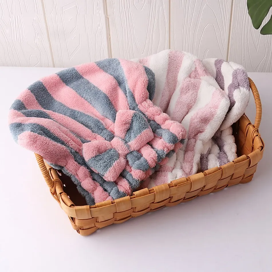 

Microfiber Hair Towel Wrap for Women Stripe Absorbent Quick Dry Hair Turban for Drying Curly Long Thick Hair Hat Wrapped Towel