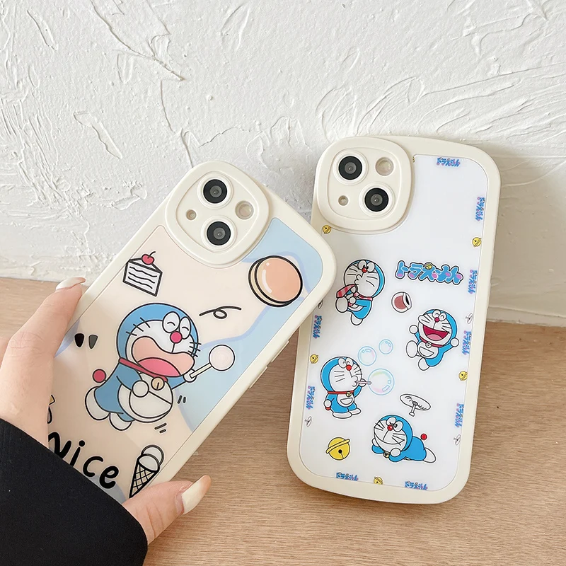 

BANDAI Cute Anime Doraemon Cartoon White Silicone Phone Case for iPhone 11 12 13 Pro Max 7 8 Plus X XR XS MAX Hard Fundas
