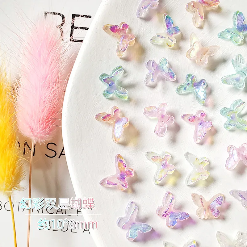 

30 шт./лот сетчатая красная бижутерия для дизайна ногтей милая девушка Аврора лед прозрачная двухслойная бабочка полимерная стереопалка для...