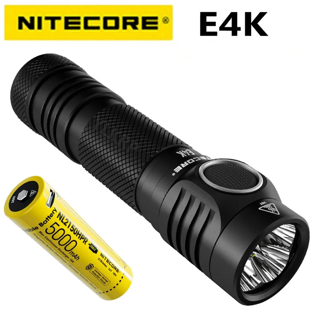 Перезаряжаемый фонарь NITECORE E4K Troch Light 4400 люмен 4 x CREE XP-L2 V6 LED 21700 компактный фонарик