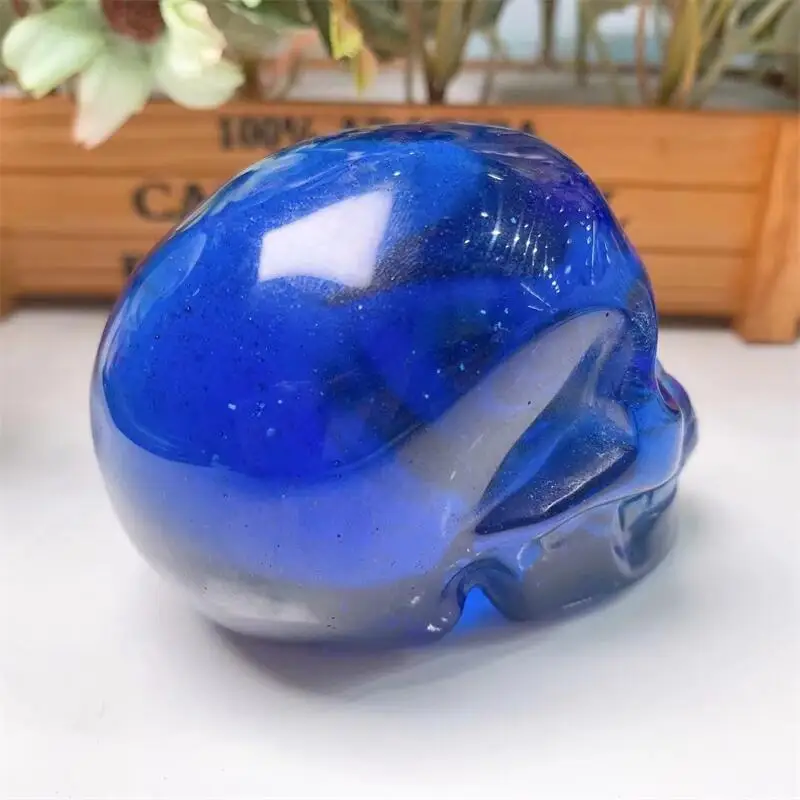 Натуральный Стеклянный Череп Aura мини-хрустальный резьбовой волшебник украшение