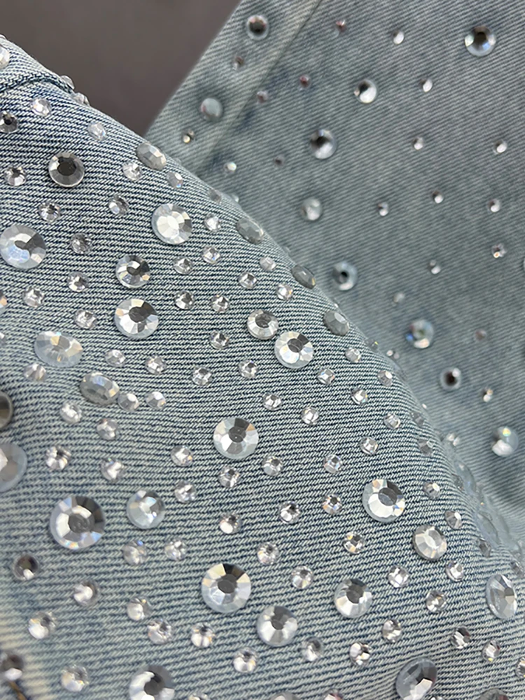 Женские джинсы с высокой талией DEAT прямые брюки из голубого денима широкими