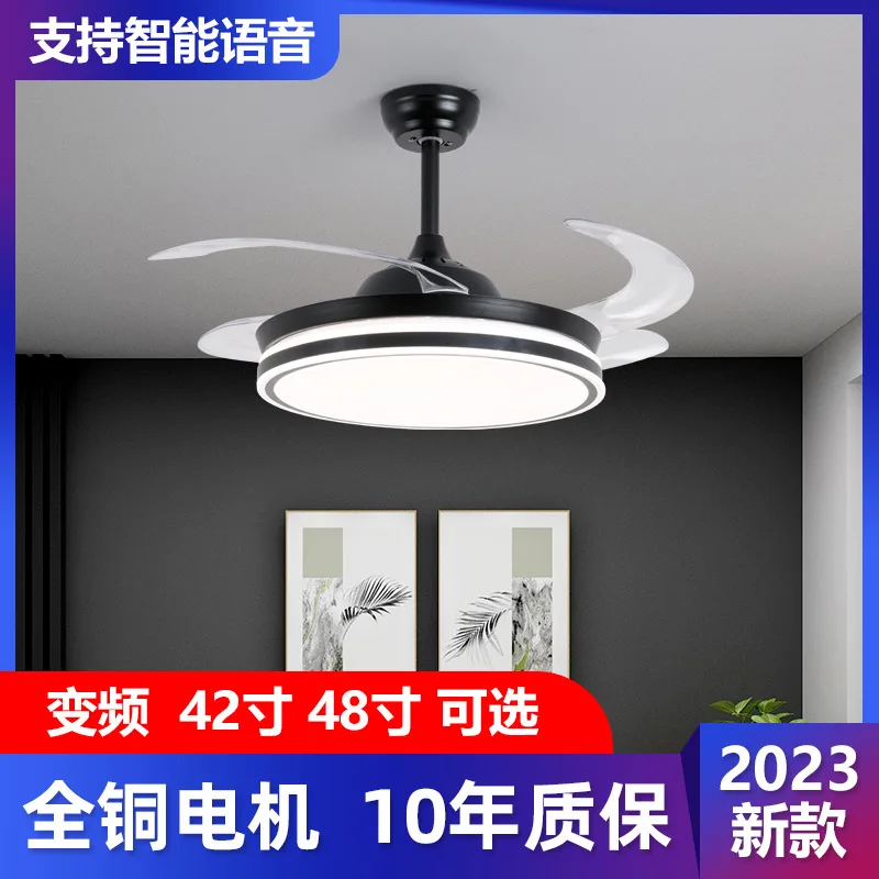 

Dining Room Chandelier Ceiling Fan Lights Modern Simple Intelligent Frequency Conversion Led Variable Light with Three Colors No