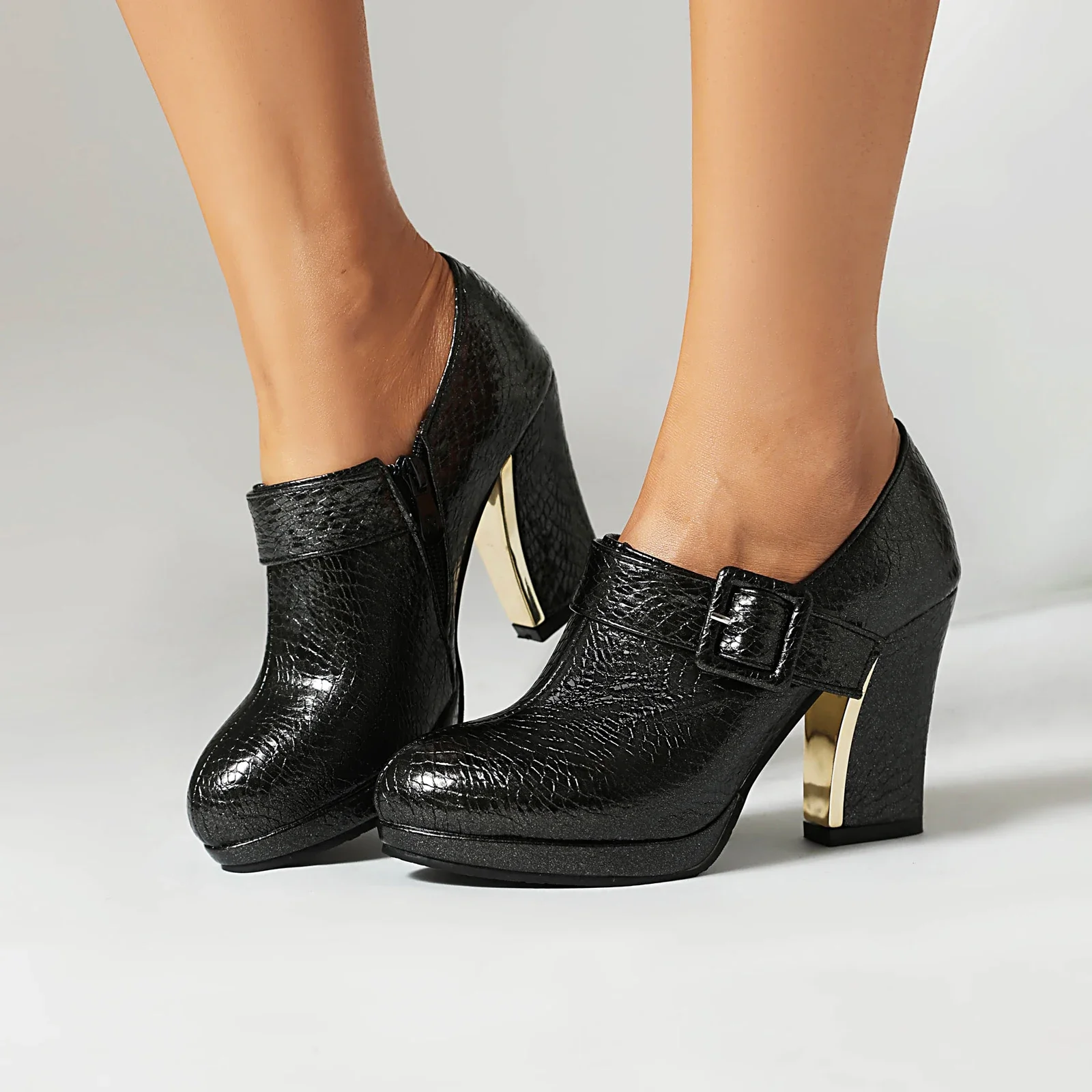 Женские туфли-лодочки со змеиным принтом на высоком каблуке 2024-22 5 см