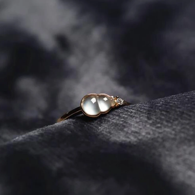 

New design natural high ice chalcedony diamond gourd opening adjustable ring Chinese retro charm lady silver jewelry