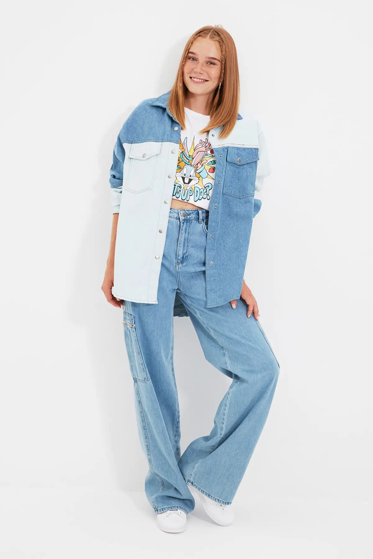 

Trendyol Backpack Printed Pocket Detail Denim Jacket TWOAW22CE0214