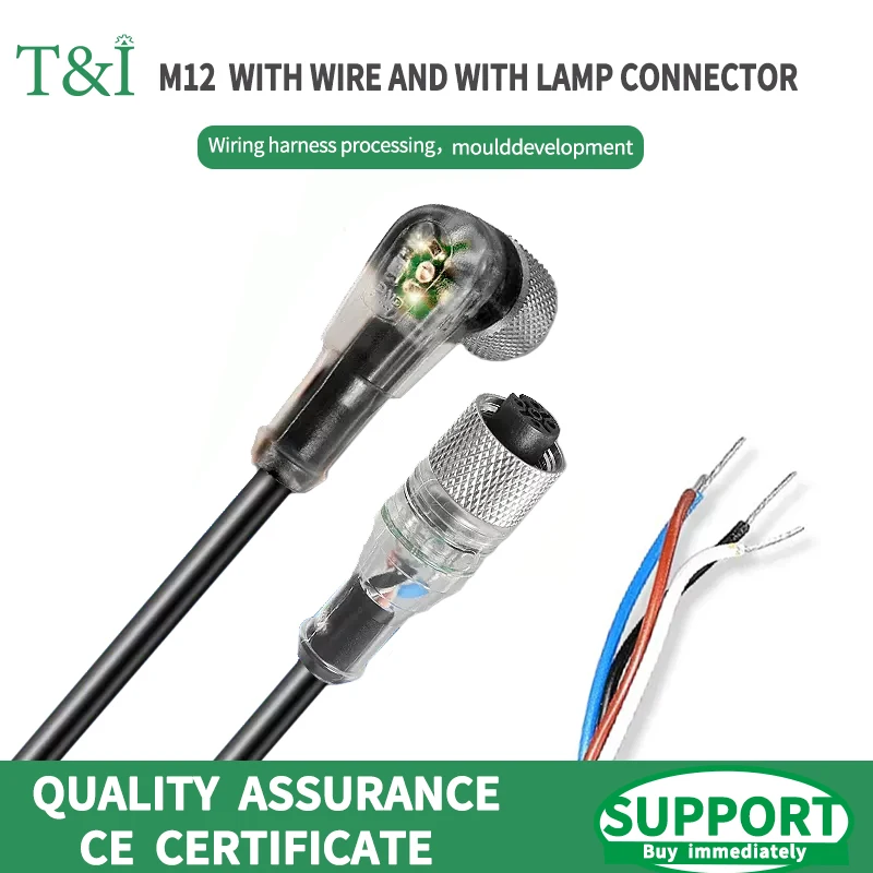 

M12 with LED light strip line 2M connecting line aviation plug 3pin 4pins 5pin PNP/NPN sensor waterproof IP67